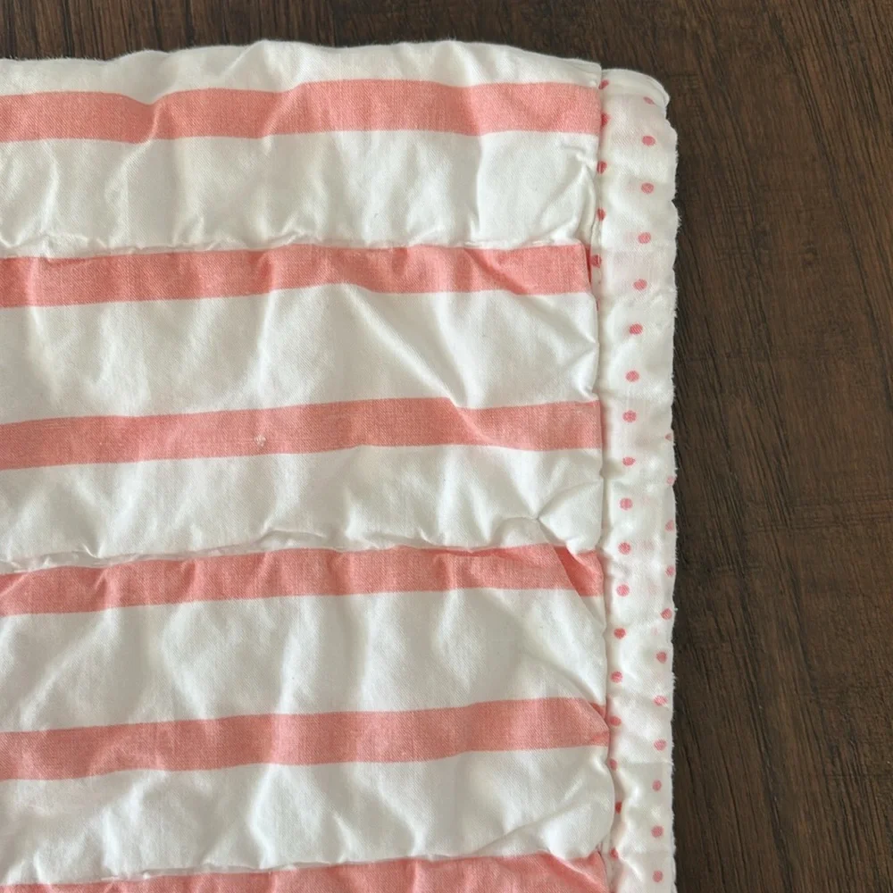 Vintage The Land Of Nod Pink‎ White Striped Cat Throw Baby Blanket Nursery Crib